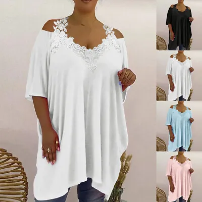 Buy Plus Size 20-30 Womens Tunic Tops Ladies Cold Shoulder V-Neck Casual Baggy Shirt • 13.29£