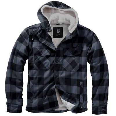 Buy Brandit Lumber Hooded Jacket Military Streetwear Mens Flannel Coat Black/Grey • 79.95£