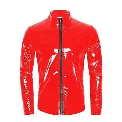 Buy S-7XL Men's Wetlook PVC Leather Jacket Tops Biker Nightclub Casual Zipper Coats • 26.15£