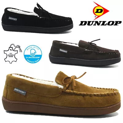 Buy Mens New Dunlop Moccasins Slippers Loafers Suede Sheepskin Fur Winter Shoes Size • 14.95£
