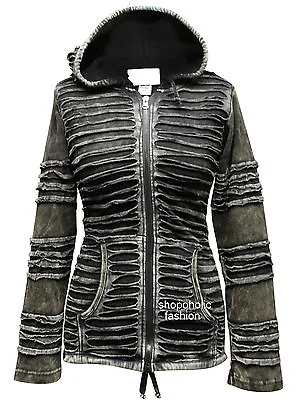 Buy 100% Cotton Slashed Long Sleeved Hip Length Pointy Hoodie Women Gothic Jacket  • 35.99£