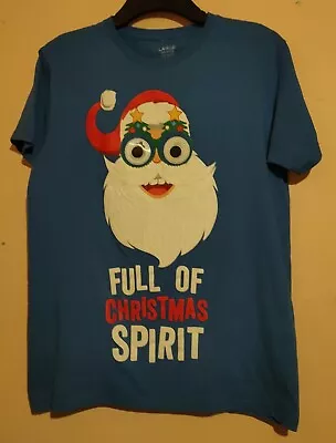 Buy Blue Santa T Shirt Full Of Christmas Spirit Drunk Hologram Xmas Pudding Eyes L  • 19.99£