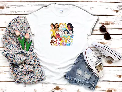 Buy Disney Princess Drawing Collage White Women's 3/4 Short Sleeve T-Shirt F288 • 9.92£