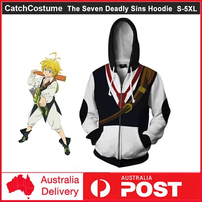Buy Anime The Seven Deadly Sins Hoodie Sweater Meliodas Cosplay Zipper Jacket Coat • 23.42£