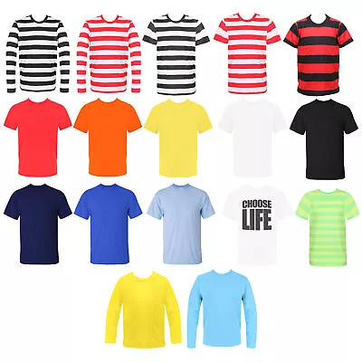Buy Unisex T-shirt Crew Neck Adults Childs Polyester Plain Striped Printed Tee Tops • 9.99£