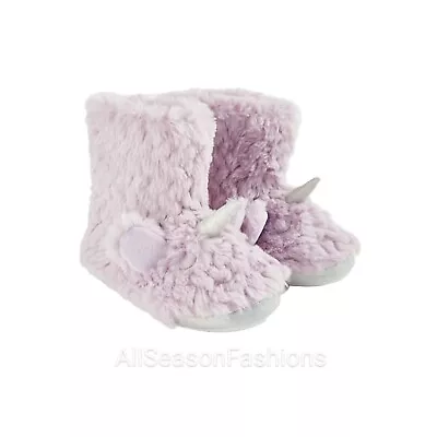 Buy Girls Cosy Lilac Faux Fur Unicorn Slippers - Size 2 - New  - Free Delivery  • 11.99£