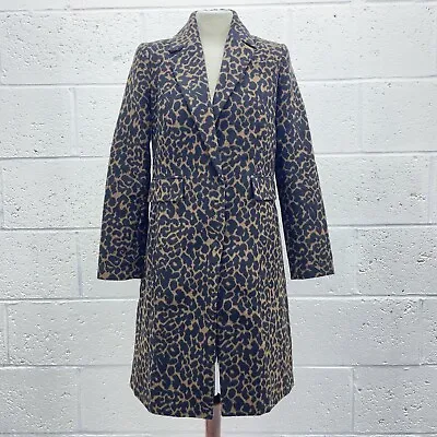 Buy New Look Leopard Animal Brown Wooly Coat Longline Y2k Silk Lined Thick Uk 8 • 22.49£