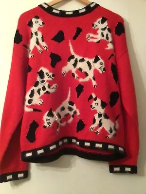 Buy Vtg 1980s RENE DERHY CHRISTMAS DALMATIONS  DOGS PUPPIES  RED JUMPER SWEATER Sz M • 50£