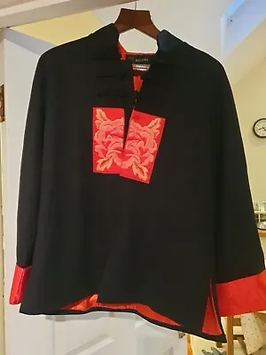 Buy Beijiasi Black Kimono Style Jacket, Red Silk Cuffs And Detail Panels, XL • 14£