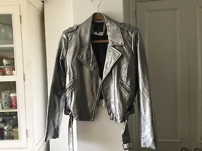 Buy Zara Metalic  Silver Biker Jacket - Size Large • 30£
