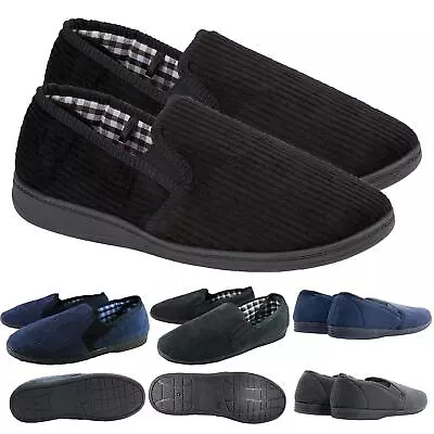 Buy Mens Twin Gusset Comfy Warm Cosy Full Slippers Slip On Hard Sole Soft Cord Size • 12.95£