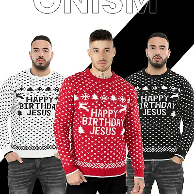 Buy New Adults Men's Xmas Happy Birthday Jesus Funny Christmas Knitted Jumper Top • 17.99£