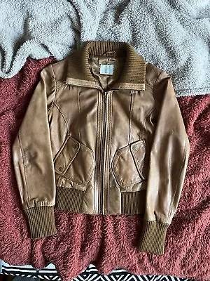 Buy Oasis Light Brown Leather Bomber Jacket, Size Small • 28£