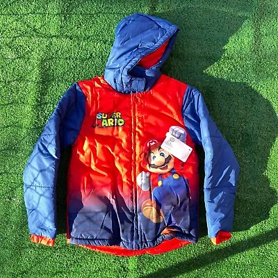Buy Nintendo Boy's Super Mario Zip Up Hooded Puffer Jacket Size 10/12 • 20.10£