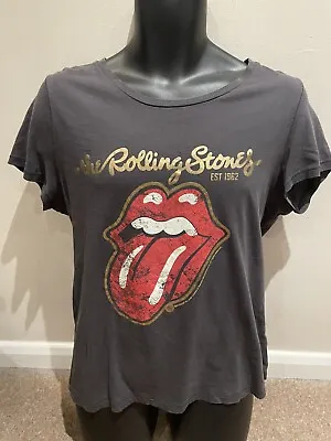 Buy Official Rolling Stones Dark Grey T Shirt Women’s Large - Lips Logo Gold Letters • 7£