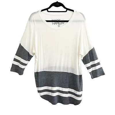 Buy Rosie Harlow Tee Large Ivory Gray 3/4 Raglan Sleeve Rounded Hem Stretch T-Shirt • 10.41£