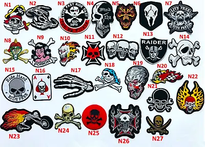 Buy Skull Skelton Crossbones Bikers Rockers Pirate Fire Goth Iron Sew On Patch Badge • 1.99£