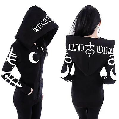 Buy Womens Witch Punk Hoodie Sweatshirt Ladies Gothic Casual Zipper Hooded Coat Tops • 13.98£