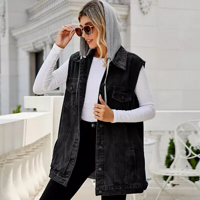 Buy Women Denim Jacket Waistcoat Thin Jeans Gilet Vest Tops Lapel Sleeveless Vest UK • 19.99£