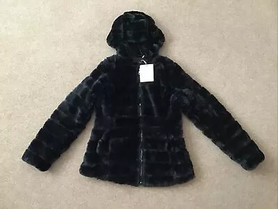 Buy Giolshon Faux Fur Hooded Jacket Black In Womens Size Small BRAND NEW • 44.99£