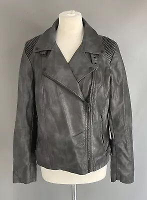 Buy Morena Art Of Fashion Size 42 (UK 14) Charcoal Grey Faux Leather Biker Jacket • 18£