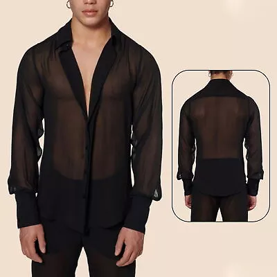 Buy Lightweight Thin Shirt Black Transparent Shirts Men's Sexy Mesh See-through • 21.62£