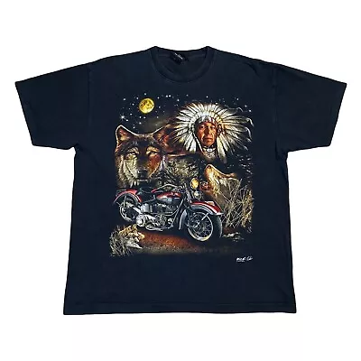 Buy Vintage WILD Tribe Indian Chief T Shirt XL Native American Wolf Motorcycle 90s • 9.79£