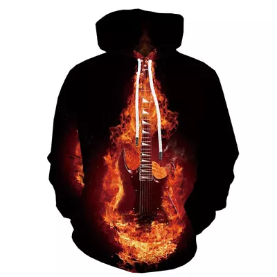 Buy Women Men 3D Print Flame Music Guitar Fire Casual Hoodies Pullover Sweatshirts • 10.79£