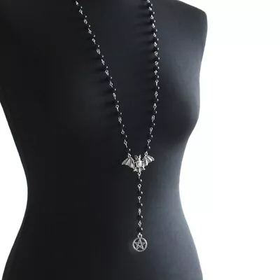 Buy Silver Flying Bat Necklace Black Rosary Necklace Gothic Jewelry • 4.99£