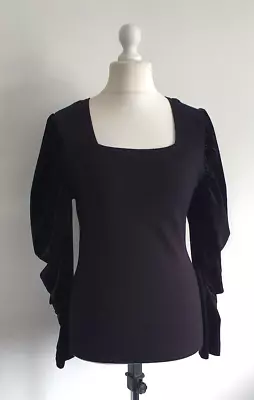 Buy MONSOON Jumper Size Large, Black Knit With Voluminous Velvet Sleeves Christmas • 23£