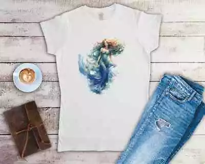 Buy Mermaid Watercolour Ladies Fitted T Shirt Sizes Small-2XL • 12.49£