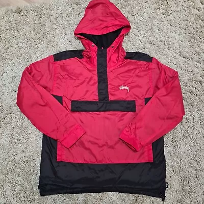 Buy Stussy Jacket Mens Small Red Ripstop Pullover Windbreaker Hoodie Coat Quarter • 39.99£