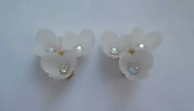 Buy BN Vintage 1950's Ivory Plastic Flower W/ AB Crystal Clip-On Earrings Deadstock • 9.99£