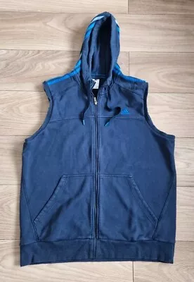 Buy ADIDAS Mens Sleeveless Zip Hoodie Gilet Sweater Blue Navy  • 19.99£
