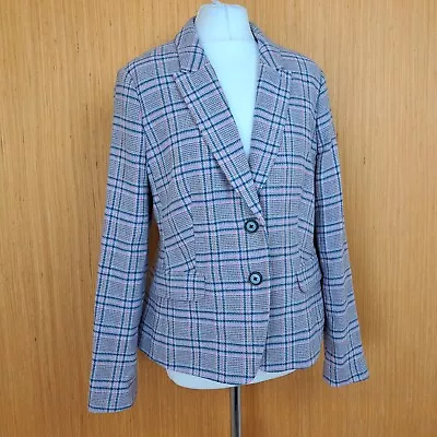 Buy Per Una Jacket UK 14 Pink Check Fitted Two Button Wool Cotton Blend Blazer - New • 31£
