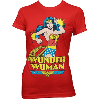 Buy Official DC Comics Ladies Wonder Woman Comic Print Red T-Shirt - Fitted Tee • 23.95£