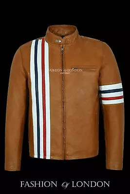 Buy Men's EASY RIDER Tan Washed Lambskin Motorcycle Biker Style Real Leather Jacket • 129.72£