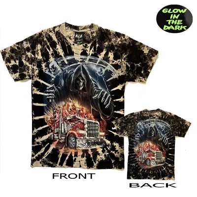 Buy Men Tye  Dye  Grim Reaper Truck/Skull/Sword T-Shirt Both Side Print Glow In Dark • 12.99£