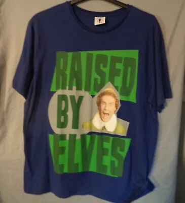 Buy ELF Buddy Raised By Elves Blue Graphic Print Xmas T Shirt Top Size 2XL  • 4.50£