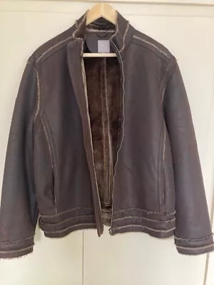 Buy Ladies Brown Leather Look/faux-lined Jacket, Size Large, Hip-length. TU  • 4£