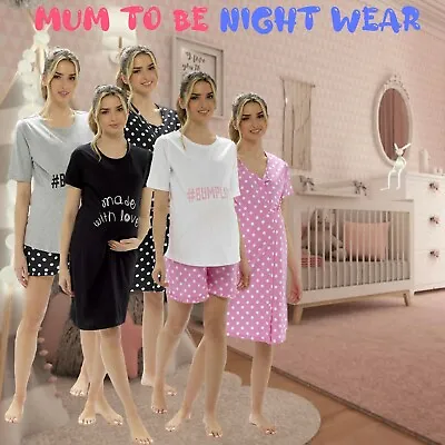 Buy Ladies Maternity Nightshirt Ladies Maternity Pyjamas Womens Ladies Short Pyjamas • 11.77£