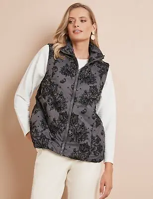 Buy W LANE - Womens Regular Vest - Grey Winter Jacket - Floral - Puffer - Flocked • 19.15£