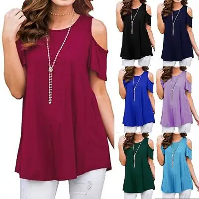Buy Womens Cold Shoulder T Shirt Ladies Loose Summer Casual Tops Blouse Plus Size • 9.89£