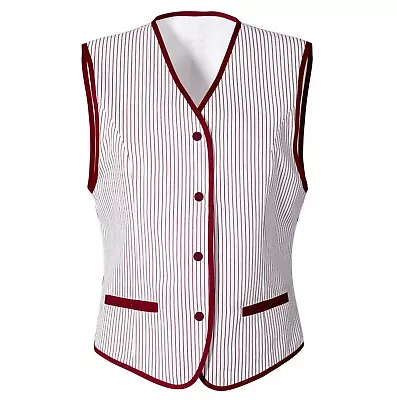 Buy Womens Waistcoat Smart Formal Vest Hospitality Bar Waitress Striped - All Sizes • 6.95£
