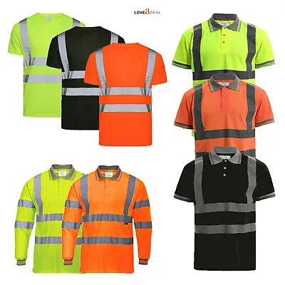 Buy Hi Viz Vis T-Shirt Crew Neck Men High Visibility Polo Shirt V Neck Mens Workwear • 11.49£