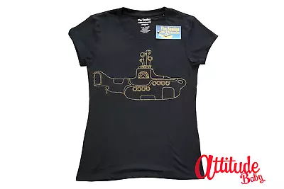 Buy Beatles Ladies T Shirt-Beatles Yellow Submarine Black Beatle T Shirt Official • 18.99£
