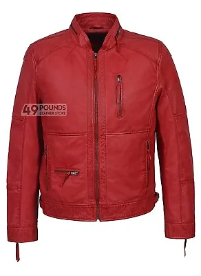Buy Mens Leather Jacket 100% REAL NAPA Zip Collar Biker Style Jacket 9056 • 44.10£