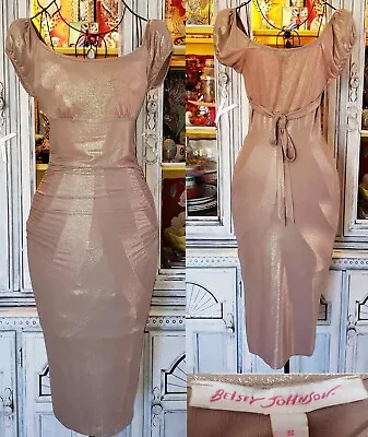 Buy Vintage Betsey Johnson Y2k Nude Shimmer Milkmaid Midi Slip Wiggle Dress Sz Small • 144.10£