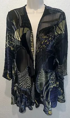 Buy Anie A Velvet Peacock Burnout Sheer Gypsy Festival Open Kimono Silk Blend Small • 37.85£