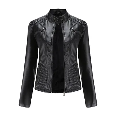 Buy Women's Biker Jacket Slim Ladies Faux PU Leather Zip Formal Coat Casual Tops • 33.65£